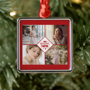 Custom Queen Mom Photo Collage Keepsake Metal Ornament