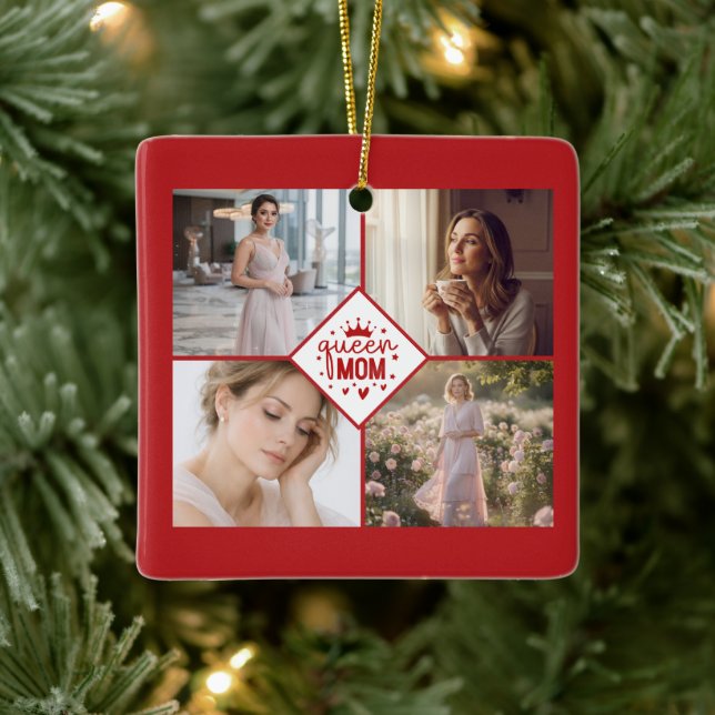 Custom Queen Mum Photo Collage Keepsake Ceramic Ornament (Tree)