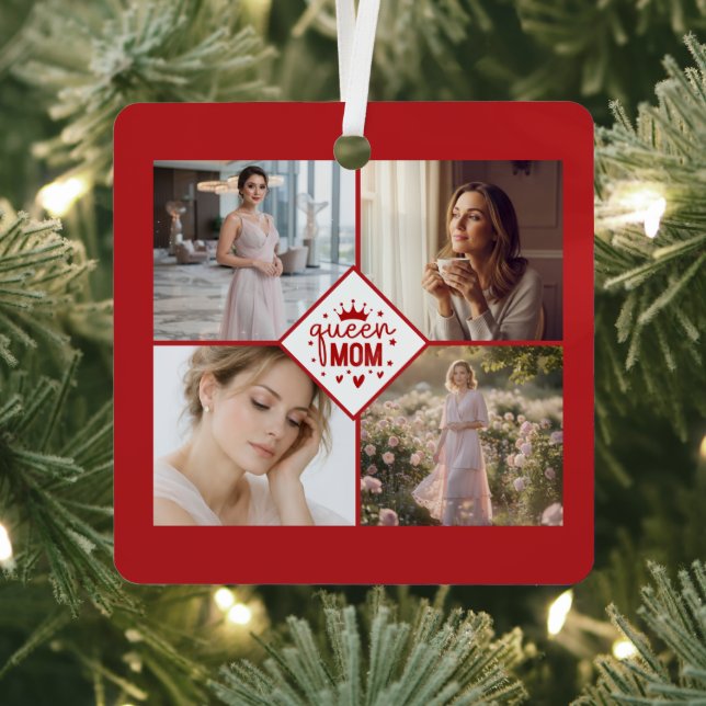 Custom Queen Mum Photo Collage Keepsake Metal Tree Decoration (Insitu)