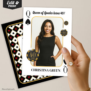 Custom Queen of Spades Birthday Invite, Casino Invitation