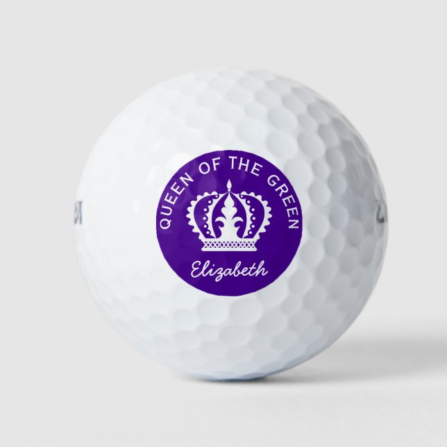 Custom Queen of the Green Purple Crown Golf Balls (Front)