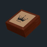 Custom Queen Text Black Crown Wooden Jewellery Kee Gift Box<br><div class="desc">Queen Text Black Crown Wooden Jewellery Keepsake Box,  Background Colour is Light Brown and Size of the Box is Small 5.125 Square w/4.25,  Tile Colour is Black.</div>