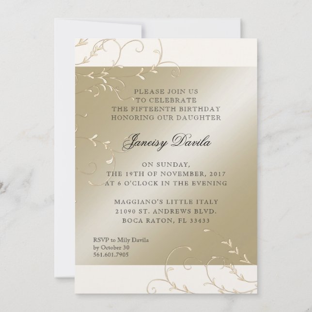 Custom Quince Dinner Invitation (Back)