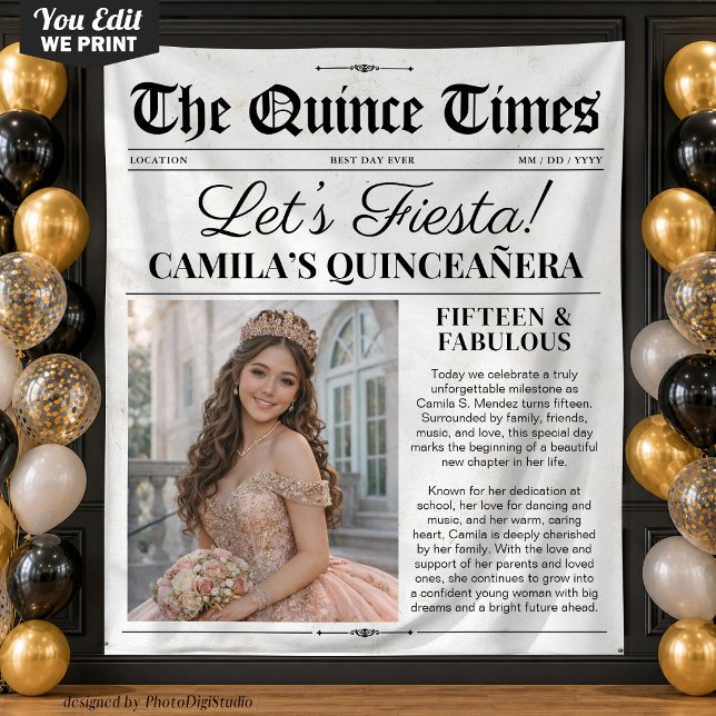Custom Quinceañera Backdrop Newspaper Tapestry (Custom Quinceañera Backdrop Newspaper Tapestry)