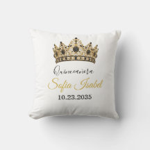 Custom Quinceañera Gold Tiara Throw Pillow