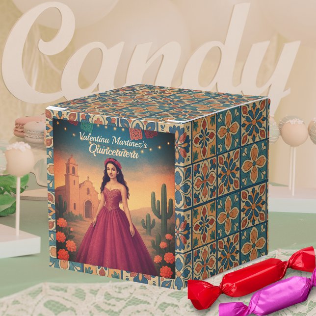 Custom Quinceañera Red Dress Vintage Style Favour Box (Custom Quinceañera Red Dress Vintage Style Favor Boxes)