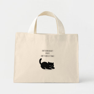 Custom Quote Black Cat Introvert But Interesting Mini Tote Bag