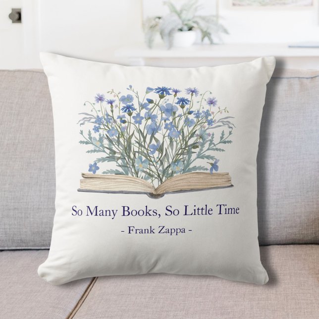 Custom Quote Blue Wildflowers Grow From Book Cushion (In situ)