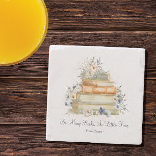 Custom Quote Books Vintage Beige Blue Roses Stone Coaster