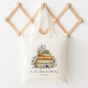 Custom Quote Books Vintage Beige Blue Roses Tote Bag