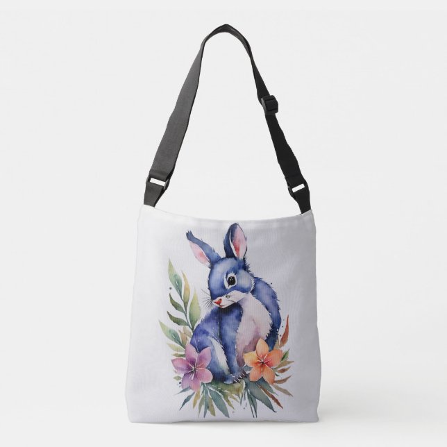 Custom Rabbit Floral Pattern Crossbody Bag (Front)
