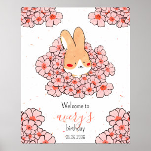 Custom rabbit flowers birthday poster