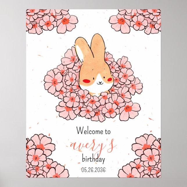 Custom rabbit flowers birthday poster (Front)
