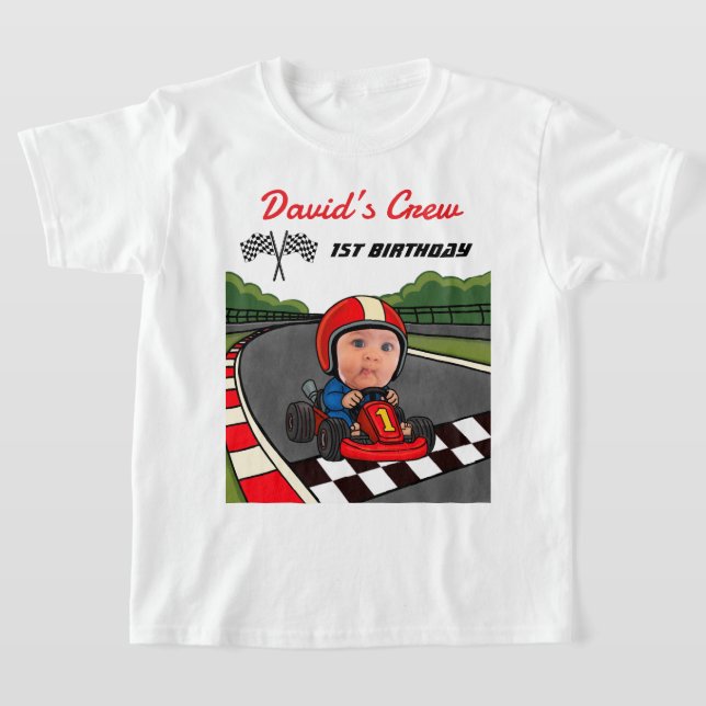 Custom Race Car Driver's Crew 1st Birthday  T-Shirt (Laydown)