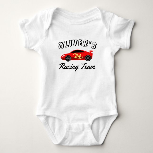 Custom racecar baby romper bodysuit for boy (Front)