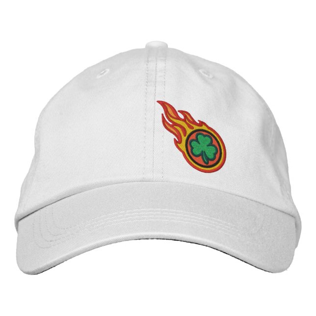 Custom Racing Flames Irish Bullet Badge Embroidered Hat (Front)