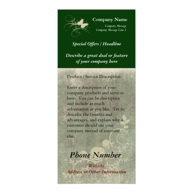 Custom Rack Card, Green Design (Spa, Health, Hair Card (Front)