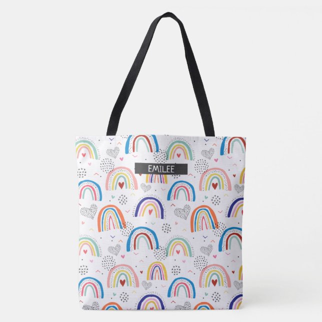 Custom Rainbow All-Over Name Tote  Bag (Front)
