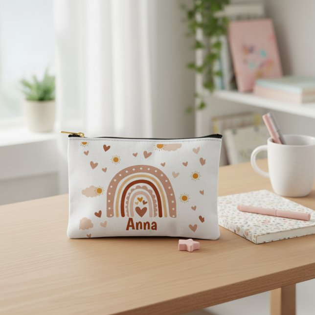 Custom Rainbow and Hearts Accessory Pouch (trousse personnalisée enfant prénom arc en ciel et coeurs)