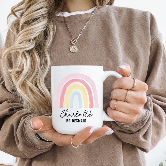 Custom Rainbow Bridesmaid Mug, Bridal Party Gift Coffee Mug (Personalized Rainbow Bridesmaid Mug, Custom Bridal Party Gift, Bachelorette & Engagement Coffee Cup,)