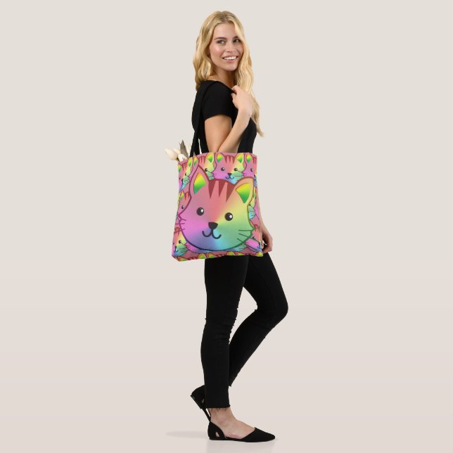 Custom Rainbow Cat Tote - Purrfect Gift Bag (On Model)