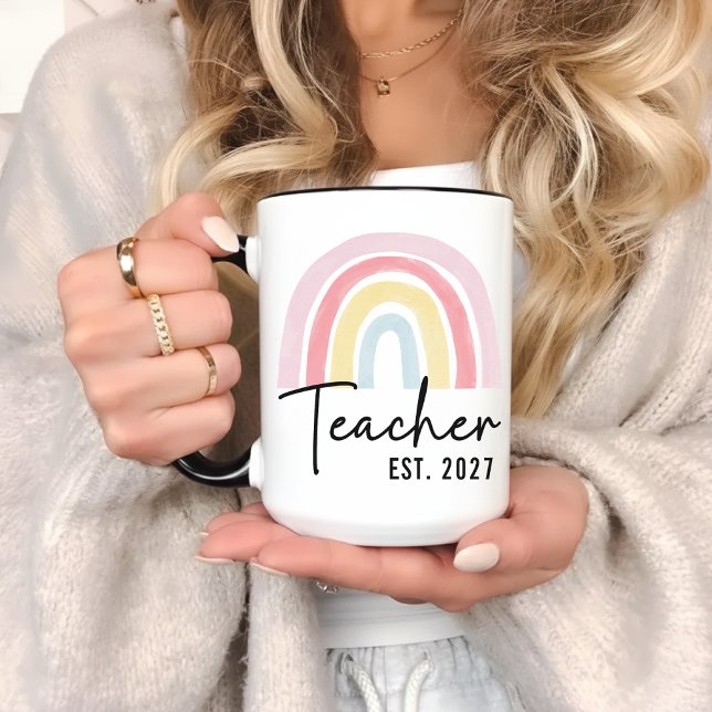 Custom Rainbow Coffee Cup for Teacher & Educators (Custom Teacher Gift for Birthday, Graduation, or Appreciation, Cute Personalized Teacher Mug Gift,)