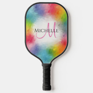 Custom Rainbow Colours Monogram Modern Template Pickleball Paddle