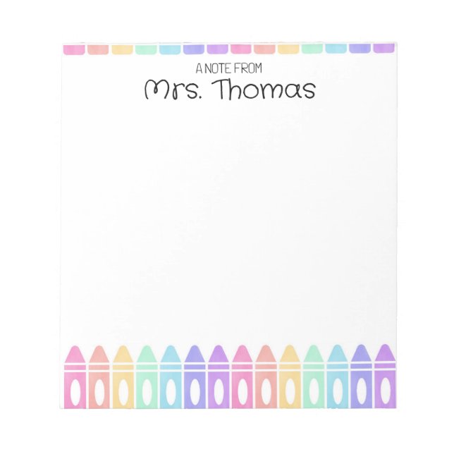 Custom Rainbow Crayon Kindergarten Teacher Notepad (Front)
