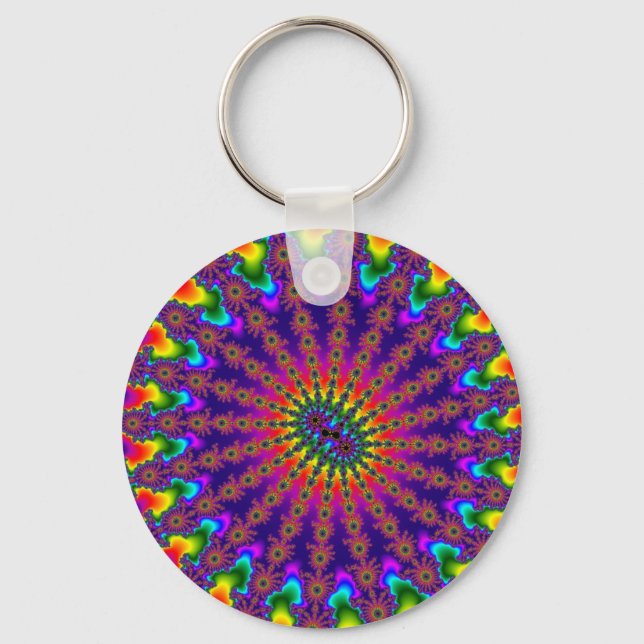 Custom Rainbow Fractal Burst Keychain (Front)