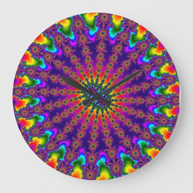 Custom Rainbow Fractal Burst Round Wall Clock (Front)