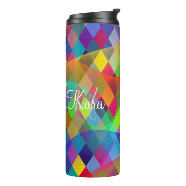 Custom Rainbow Harlequin with colourful smoke  Thermal Tumbler (Rotated Left)