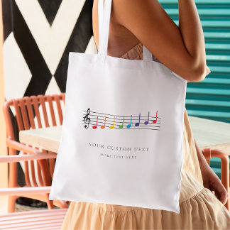 Custom Rainbow Music Notes Teacher Elegant Tote Bag