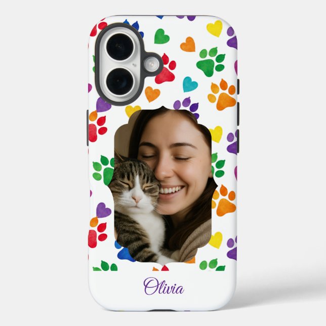 Custom Rainbow Paw Print Photo Phone Case  (Back)