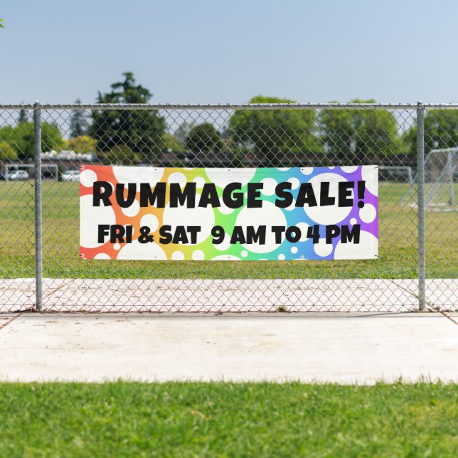 Custom Rainbow Rummage Sale Banner (Insitu)