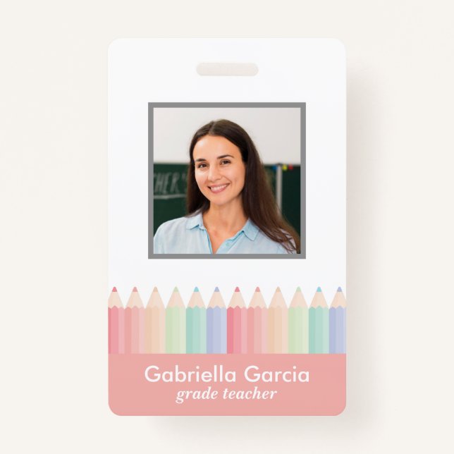 Custom Rainbow School Teacher ID badge (Front)