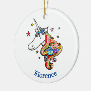 Custom Rainbow Unicorn Ceramic Tree Decoration