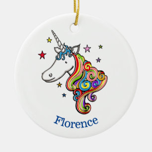 Custom Rainbow Unicorn Ceramic Tree Decoration