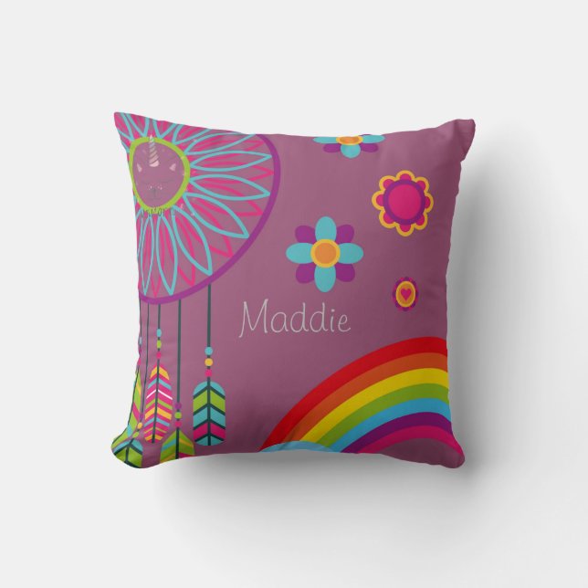 Custom Rainbow World Cute Caticorn | Pink Glitter Cushion (Front)