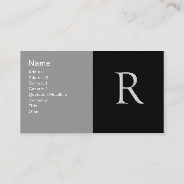 Custom Raised Initial "R" Business Card (Front)