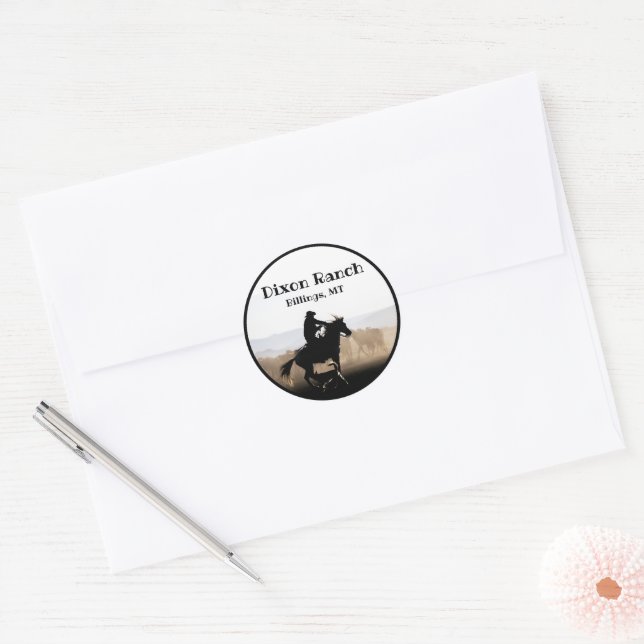 Custom Ranch Cowboy Horse Big Sky Classic Round Sticker (Envelope)