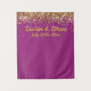 Custom Raspberry Gold Glitter Wedding Photo Booth Tapestry