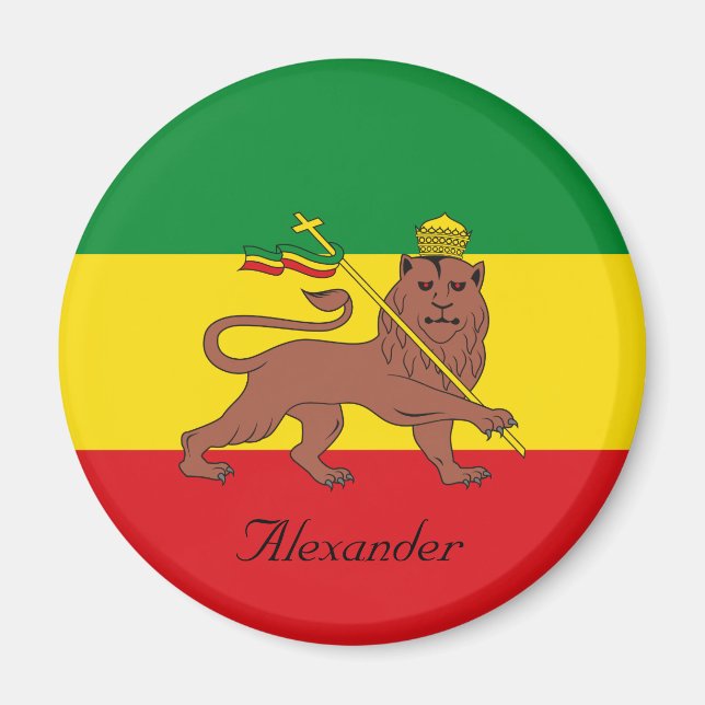 Custom Rastafarian Flag of Ethiopia Lion of Judah Magnet (Front)