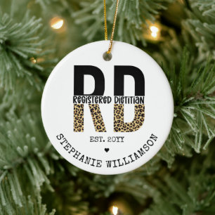 Custom RD Registered Dietician Cheetah Print Ceramic Ornament