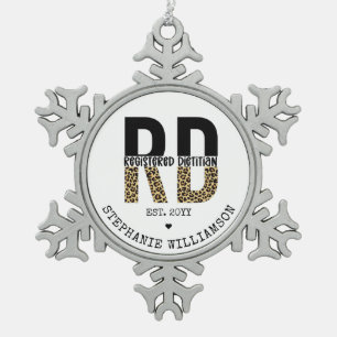 Custom RD Registered Dietician Cheetah Print Snowflake Pewter Christmas Ornament