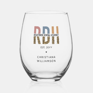 Custom RDH Registered Dental Hygienist Gifts  Stemless Wine Glass