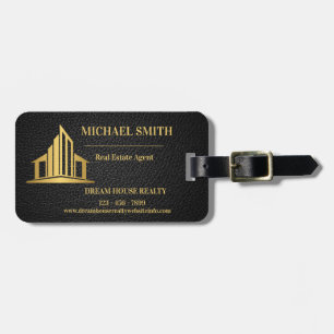 Custom Real Estate Agent Black Leather Background Luggage Tag