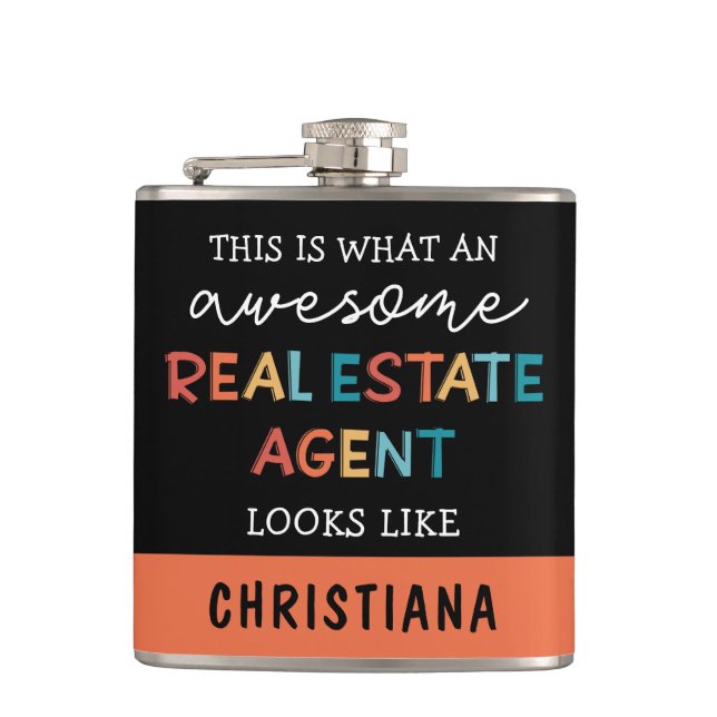Custom Real Estate Agent Funny Awesome Realtor Hip Flask (Front)