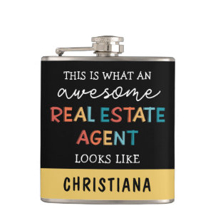 Custom Real Estate Agent Funny Awesome Realtor Hip Flask