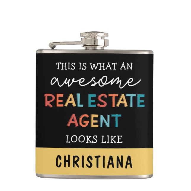 Custom Real Estate Agent Funny Awesome Realtor Hip Flask (Front)