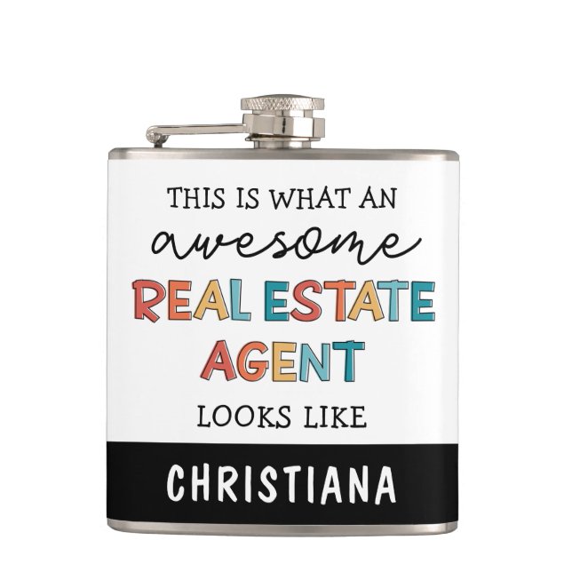 Custom Real Estate Agent Funny Awesome Realtor Hip Flask (Front)